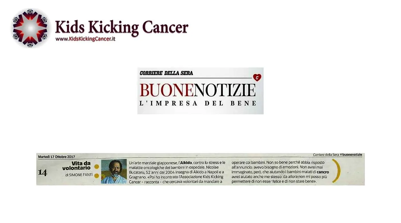 Colaj cu o aparitie in presa italiana despre Kids Kicking Cancer.